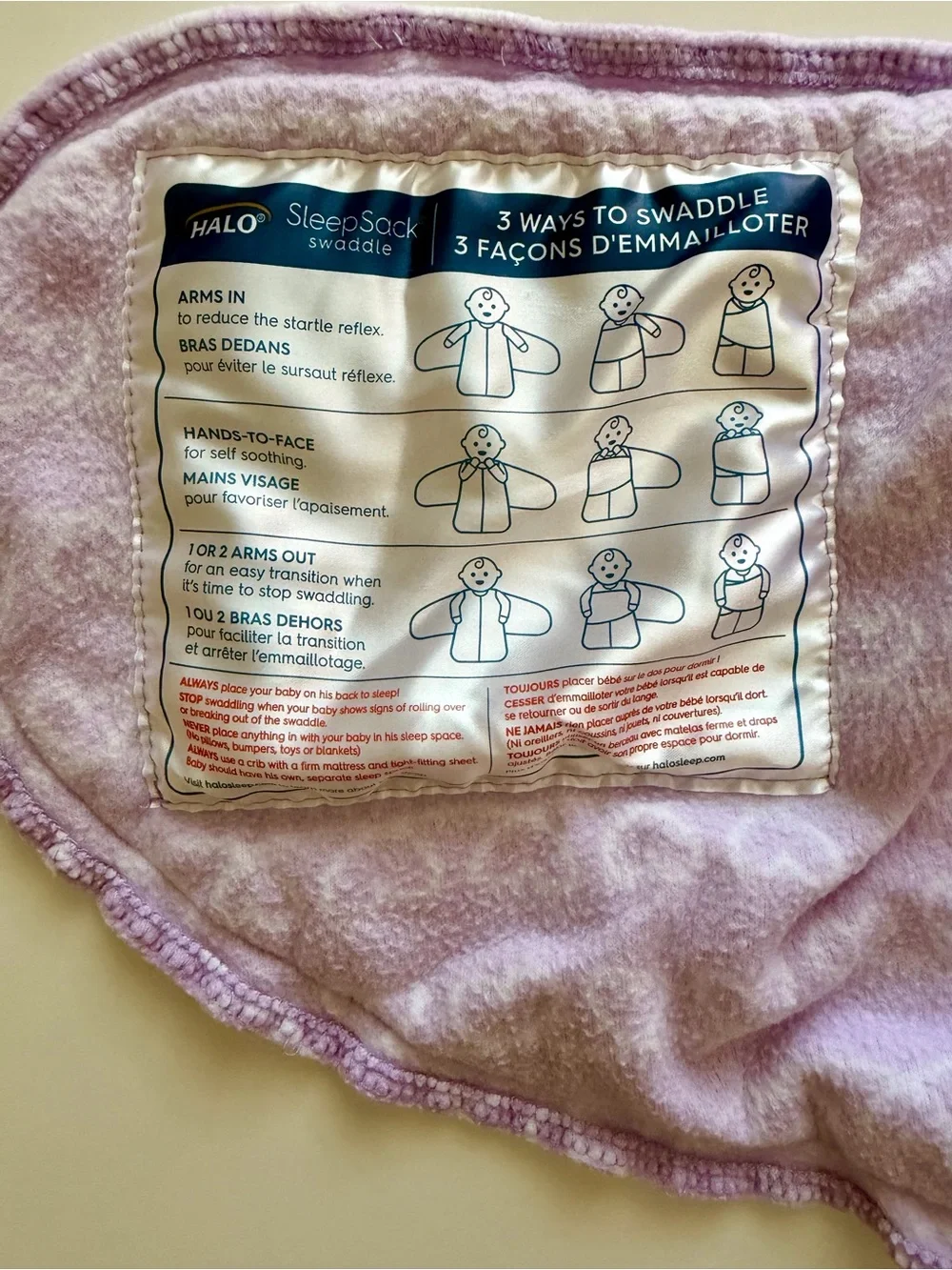 Halo Newborn 0-3 Months Swaddle Micro-Fleece TOG 3.0 Purple, White Hearts 💟